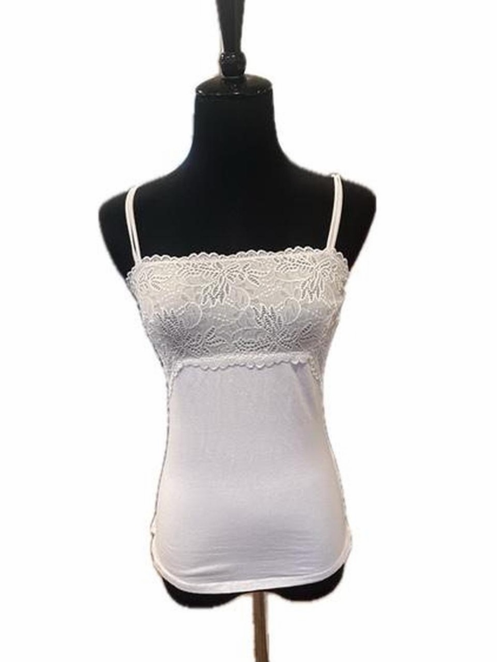 Vintage , y2k, White Lace Trim Spaghetti Strap Cami Top